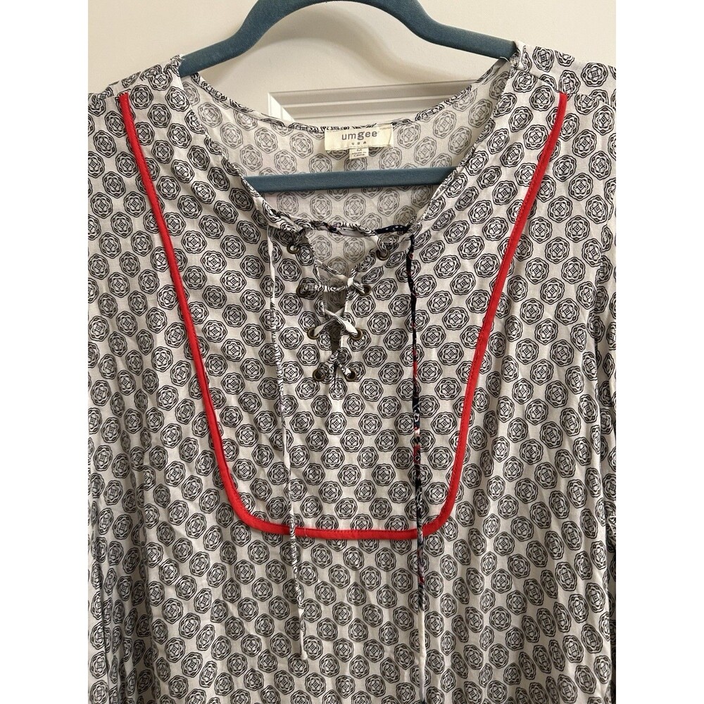 Umgee USA Women’s Tunic Dress Embroidered Boho Hi Low Medallion Gathered Hem Med - Picture 4 of 8